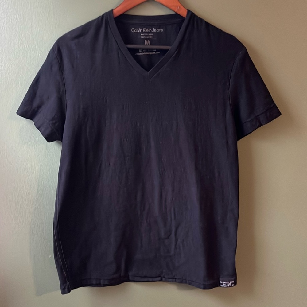 Calvin Klein Jeans Black V-Neck T-Shirt 100% Cotton Size - M - Great Condition